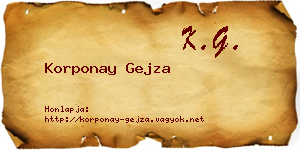 Korponay Gejza névjegykártya